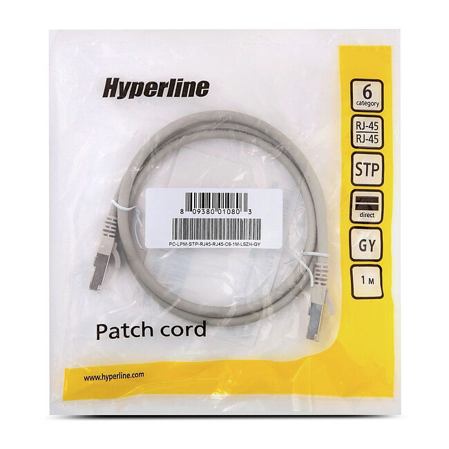 Патч-корд Hyperline PC-LPM-STP-RJ45-RJ45-C6-1M-LSZH-GY