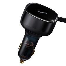 Автомобильное зарядное Baseus Enjoyment Retractable 2-in-1+C 33W Black (C00035500111-00)