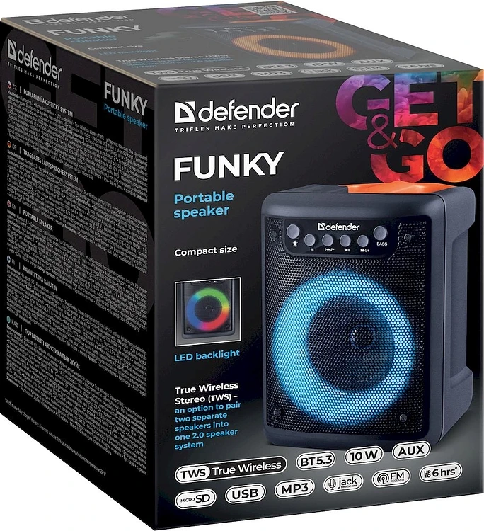 Колонка для вечеринок Defender Funky черный/оранжевый (65053)