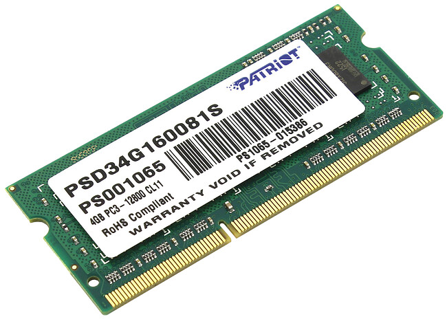 Оперативная память Patriot DDR3-1600 4GB PC-12800 SODIMM (PSD34G160081 S)