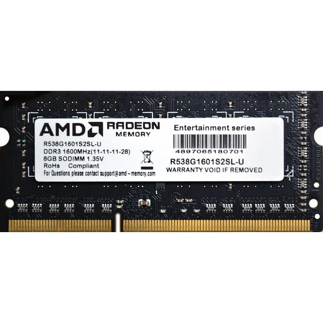 Оперативная память AMD 8GB DDR3 SO-DIMM PC3-12800 (R538G1601S2SL-U)