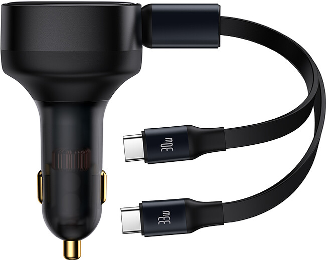 Автомобильное зарядное Baseus Enjoyment Retractable 2-in-1+C 33W Black (C00035500111-00)