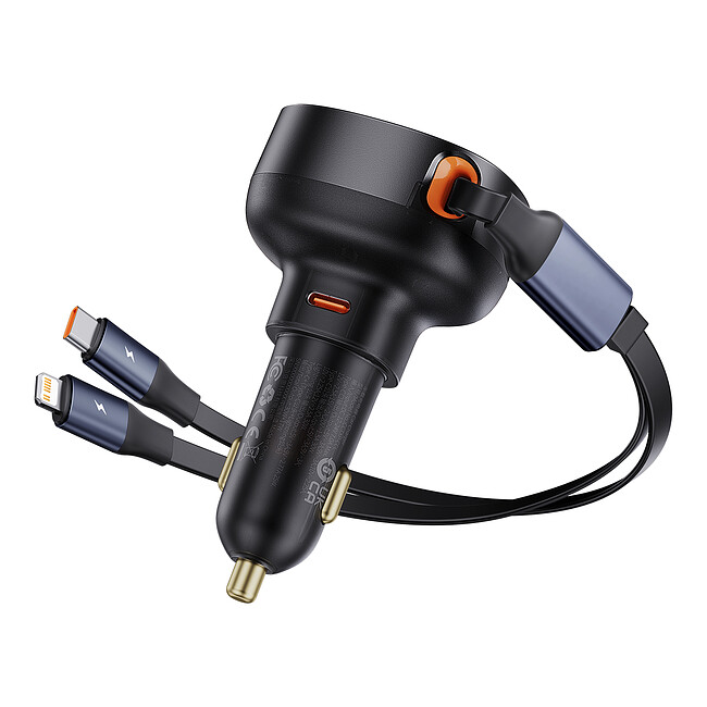 Автомобильное зарядное Baseus Enjoyment Pro C+Retractable C Cable 60W Cluster Black (C00057802111-00)