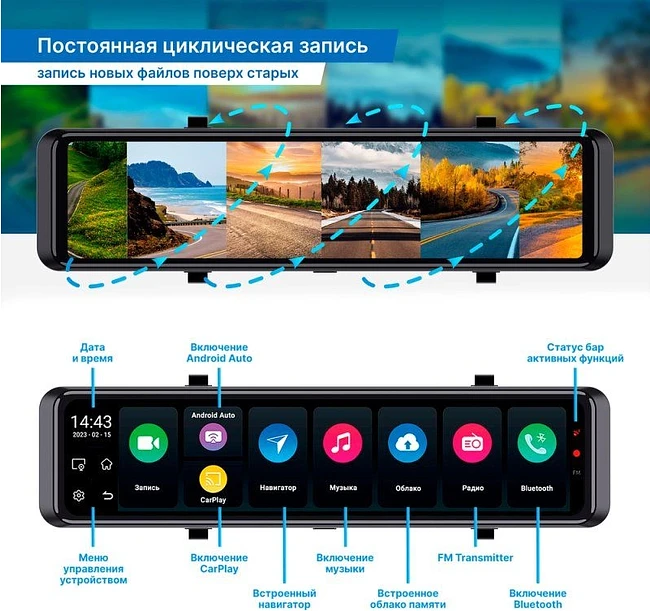 Автомобильный видеорегистратор TrendVision aMirror 15 Android Universe черный