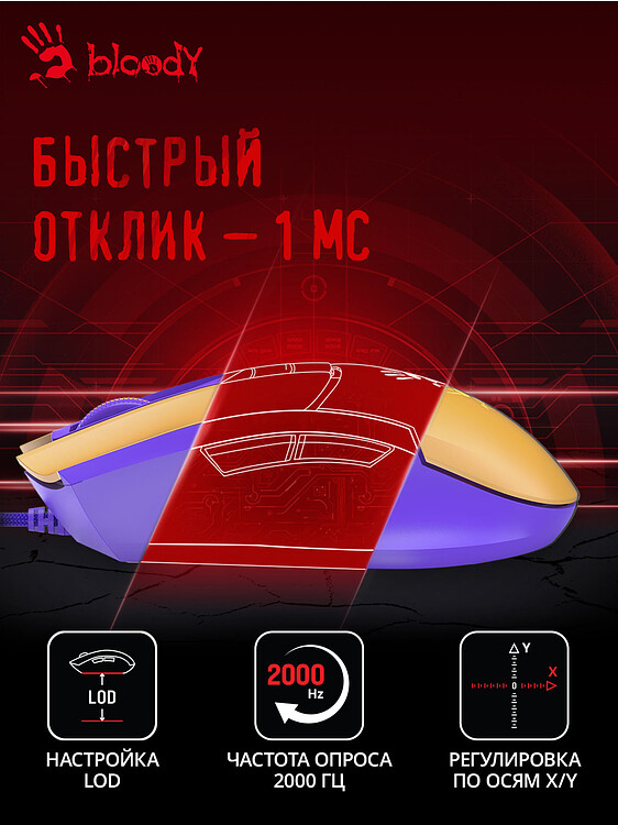 Мышь A4Tech Bloody L65 Max желтый/фиолетовый