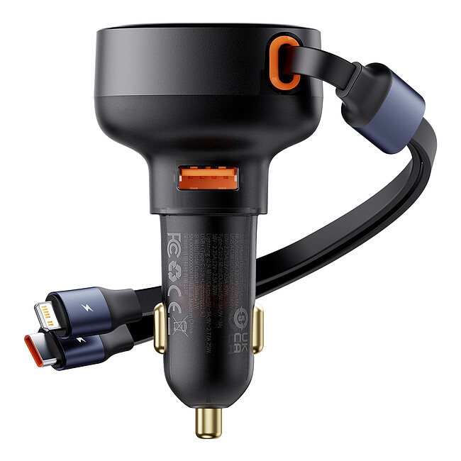 Автомобильное зарядное Baseus Enjoyment Pro U+Retractable C 60W Cluster Black (C00057802111-02)