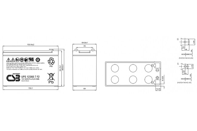 Аккумулятор для ИБП CSB F2 12В/7.5 Ач (UPS123607)