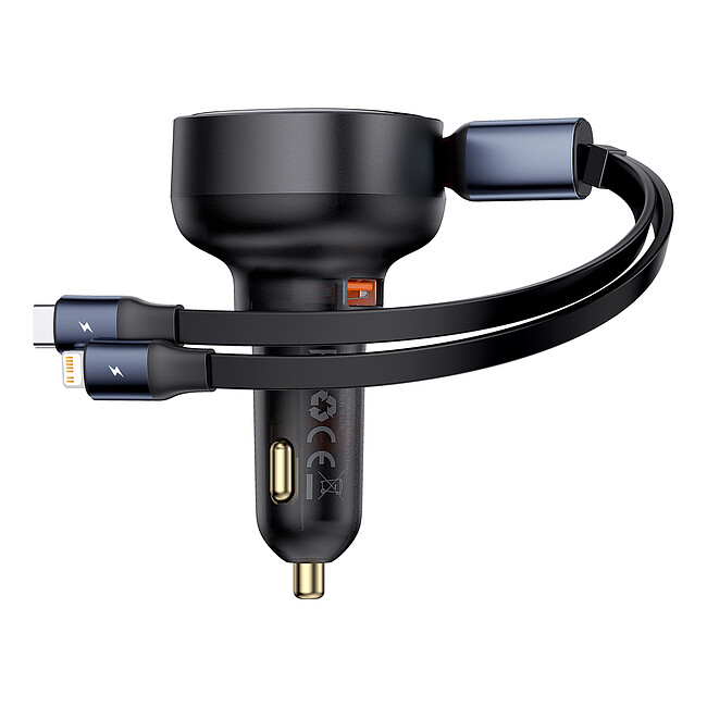Автомобильное зарядное Baseus Enjoyment Pro U+Retractable C 60W Cluster Black (C00057802111-02)