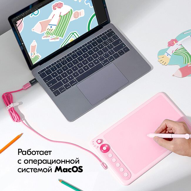 Графический планшет Parblo Intangbo X7 Pink