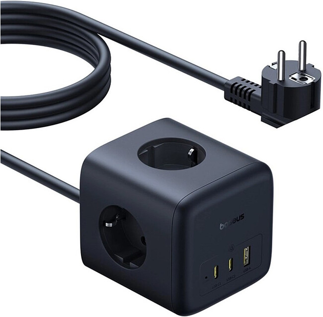 Удлинитель Baseus 00082100123-00 EnerFill FA11 Cube Power Strip 3AC+1U+1C 67W 1.5m EU Cosmic Black (EFMF67-EU)