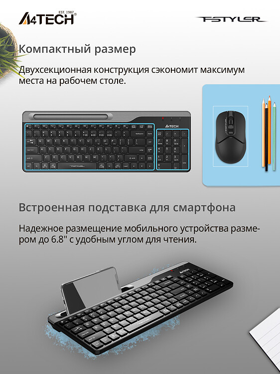 Клавиатура A4Tech Fstyler черный/серый (FBK25)