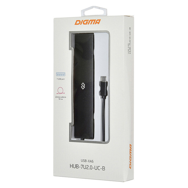 USB-хаб Digma HUB-7U2.0-UC-B черный