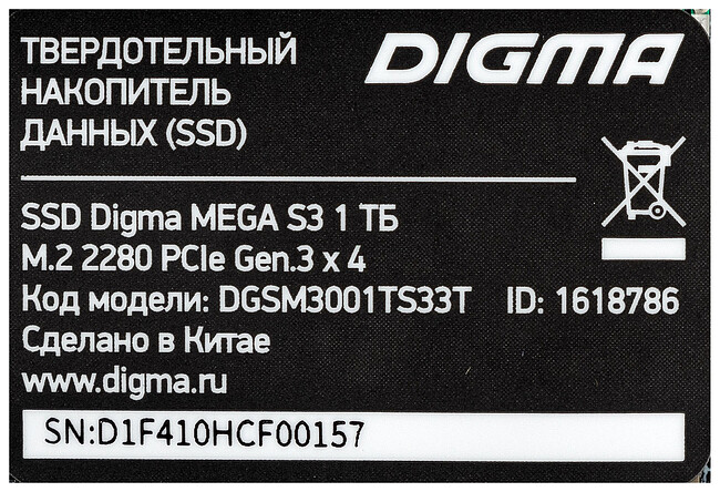 SSD диск Digma Mega S3 1TB (DGSM3001TS33T)