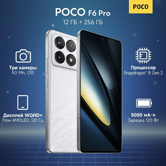 Смартфон Poco F6 Pro 12/256Gb White (MZB0GW6RU)