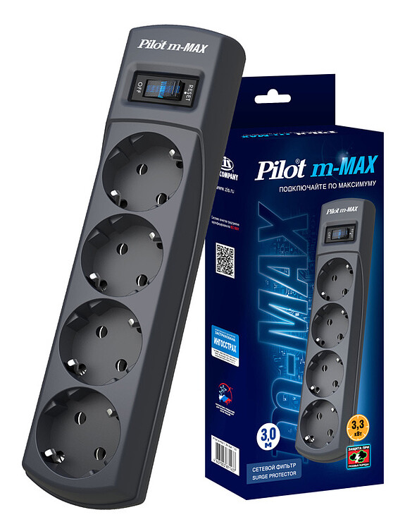 Сетевой фильтр ZIS Pilot m Max 4 euro outlets 3m Black