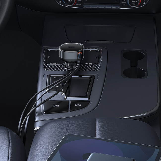 Автомобильное зарядное Baseus Enjoyment Pro U+Retractable C 60W Cluster Black (C00057802111-02)