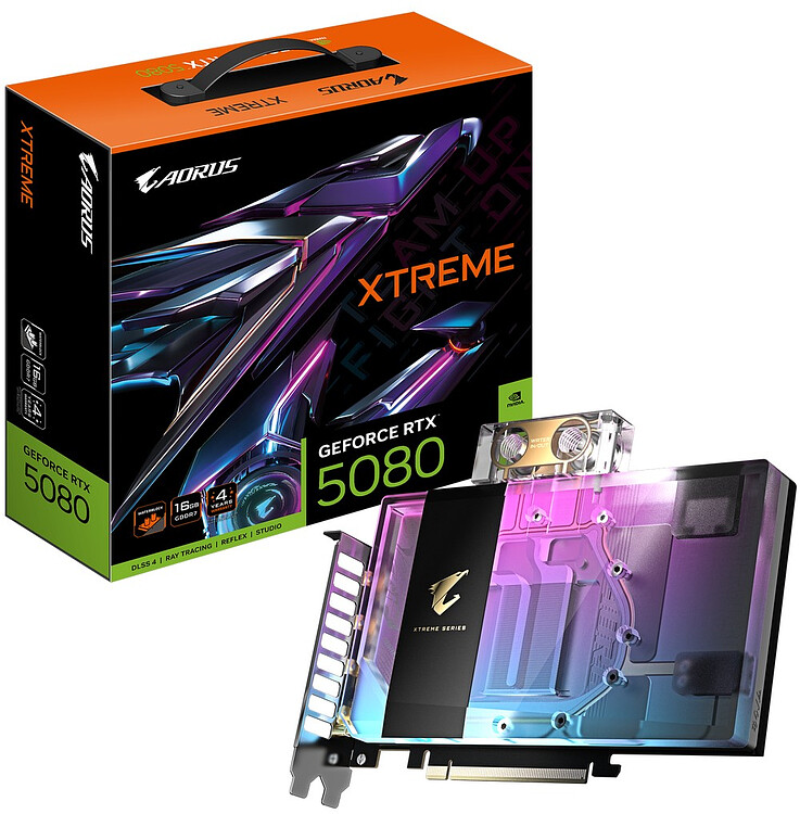 Видеокарта GigaByte Aorus GeForce RTX 5080 Xtreme Waterforce WB 16G GDDR7 (GV-N5080AORUSX WB-16GD)