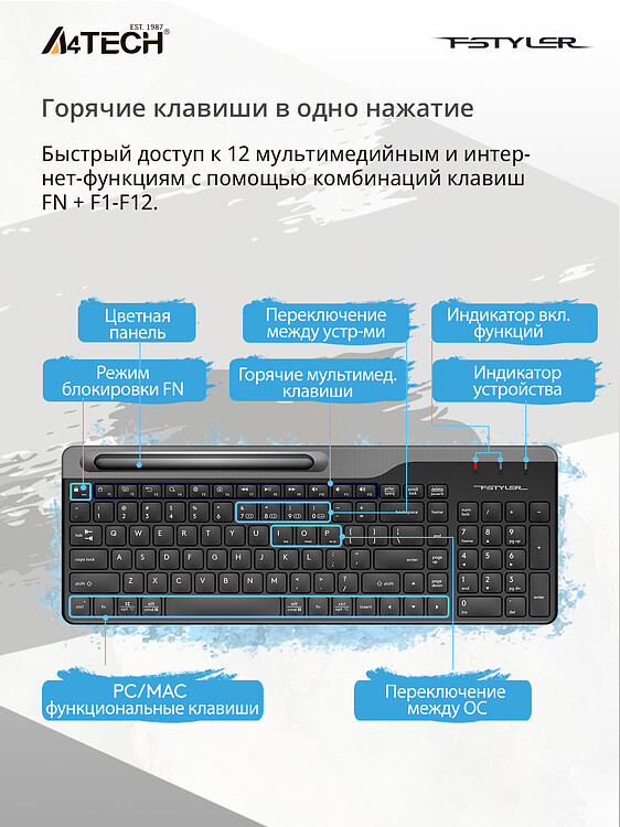 Клавиатура A4Tech Fstyler черный/серый (FBK25)