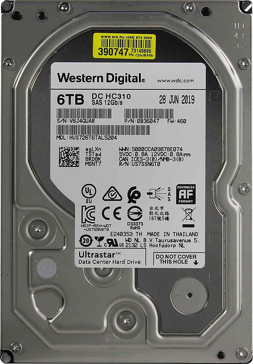 Жесткий диск WD Ultrastar DC HC310 6Tb Original HUS726T6TAL5204 (0B36047)