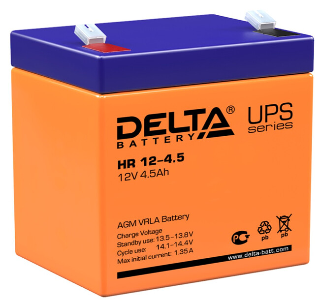 Аккумулятор для ИБП Delta 12В 4.5Ач (HR 12-4.5) Аккумулятор для ИБП Delta 12В 4.5Ач (HR 12-4.5)