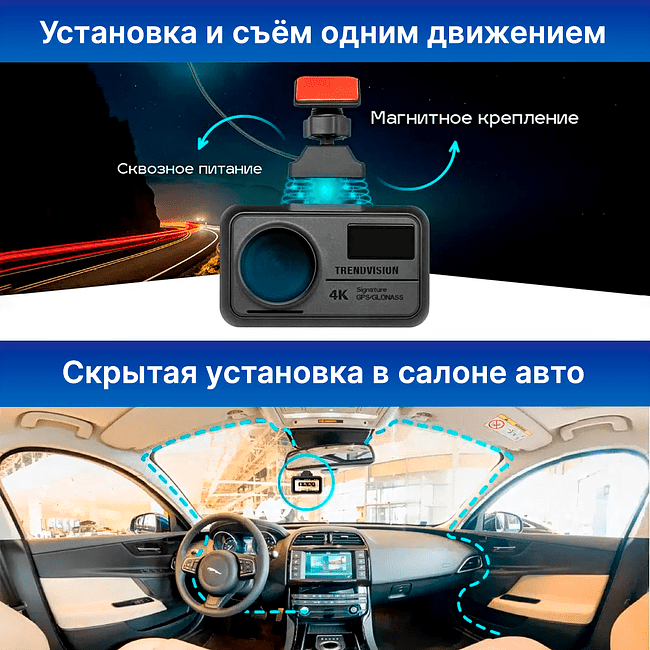 Автомобильный видеорегистратор TrendVision TDR-725 Real 4K 2CH черный