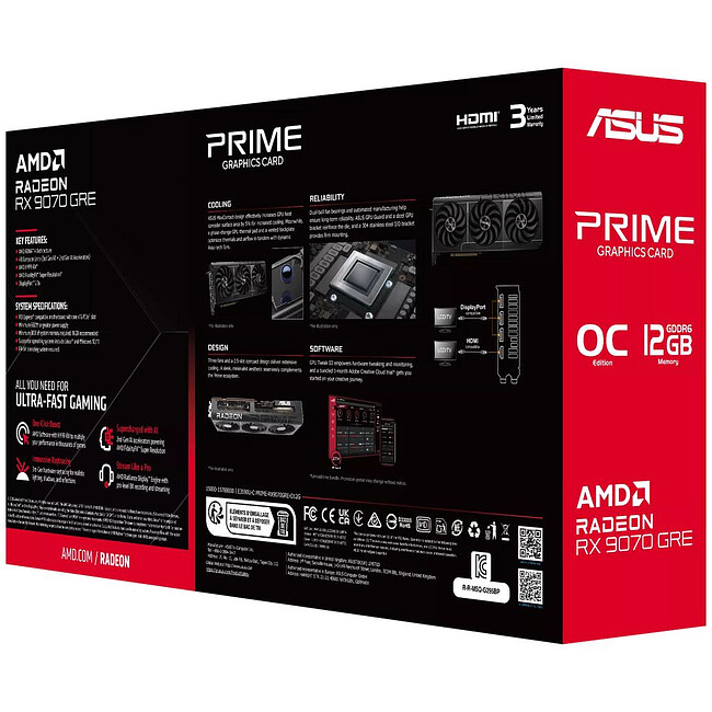 Видеокарта ASUS Prime Radeon RX 9070 GRE OC 12GB GDDR6 PRIME-RX9070GRE-O12G (90YV0PP0-M0NA00)