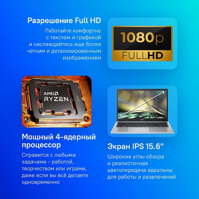 Ноутбук Acer Aspire 3 A315-24P-R490 серебристый (NX.KDEER.00E)