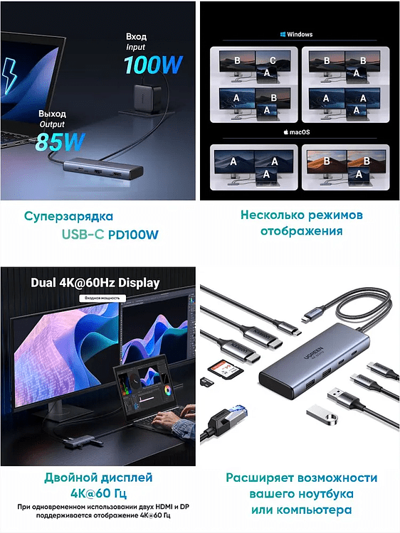 Док-станция Ugreen CM498 Space Gray (45379)