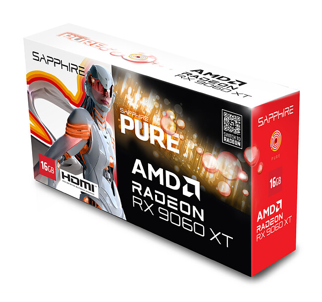 Видеокарта Sapphire Pure AMD Radeon RX 9060 XT Gaming OC 16GB GDDR6 (11350-02-20G)