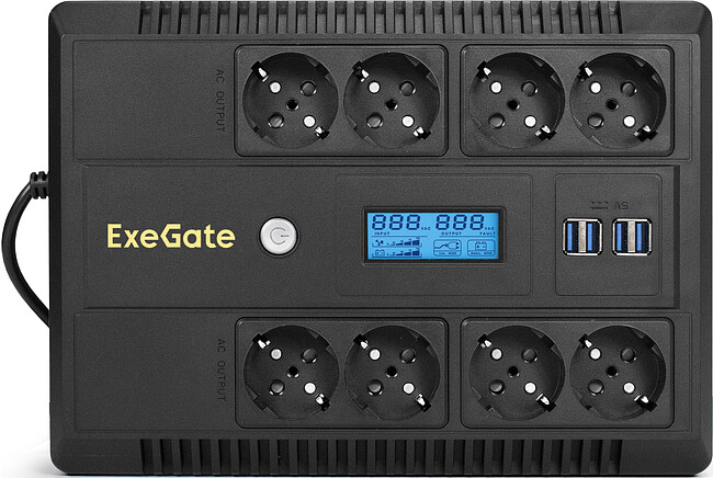 Источник бесперебойного питания ExeGate NEO Smart LHB-1000.LCD.AVR.8SH.CH.USB (EX293858RUS)