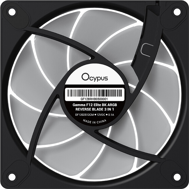 Комплект вентиляторов для корпуса Ocypus Gamma F12 Elite BK ARGB Reverse Blade 3 IN 1 Black (Gamma-F12-BK3AM01E-GL)