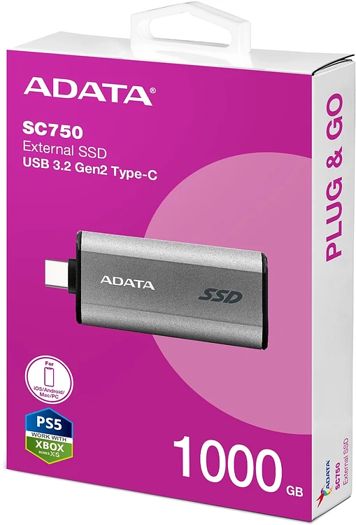 Внешний накопитель A-Data SC750 1TB серый (SC750-1000G-CCBK)