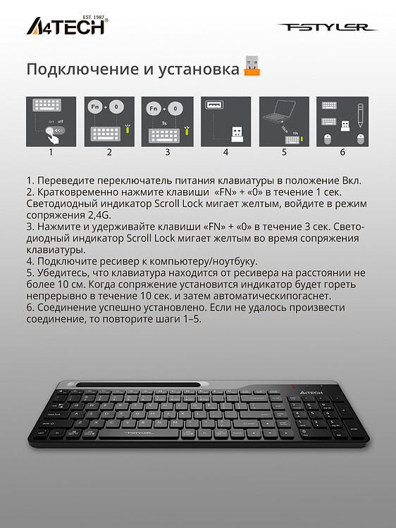 Клавиатура A4Tech Fstyler черный/серый (FBK25)